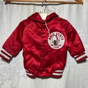 Vtg Ohio State Jacket 18 Mo Red Satin Chalk Line USA Made Pint Sized Punter Hood